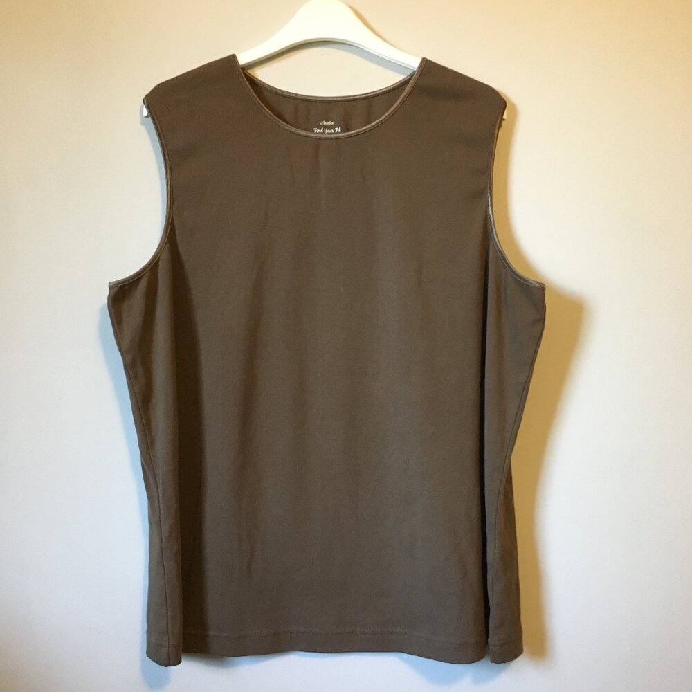 CJ Banks Brown Trimmed High Neck Cotton Stretch Tank Top - 1X